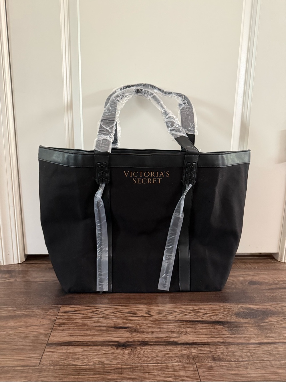 Victoria's Secret Black Tote with Gold Logo Accent